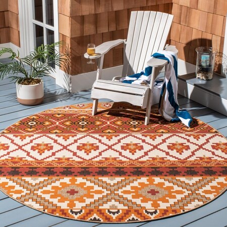 Safavieh 6 ft. 7 in. x 6 ft. 7 in. Veranda Round Power Loomed Rug; Red & Beige VER097-0334-7R